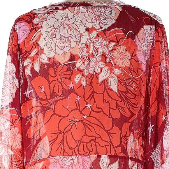 🦚 Free People Moroccan Ruffle Maxi Dress Peacock Roses Print Sheer Boho Tiered - Picture 6 of 12